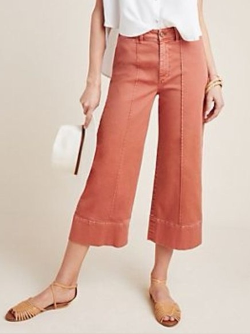 Chino ANTHROPOLOGIE Pants 0 Tan/Orange Wide Leg Cropped Trousers Boho Festival